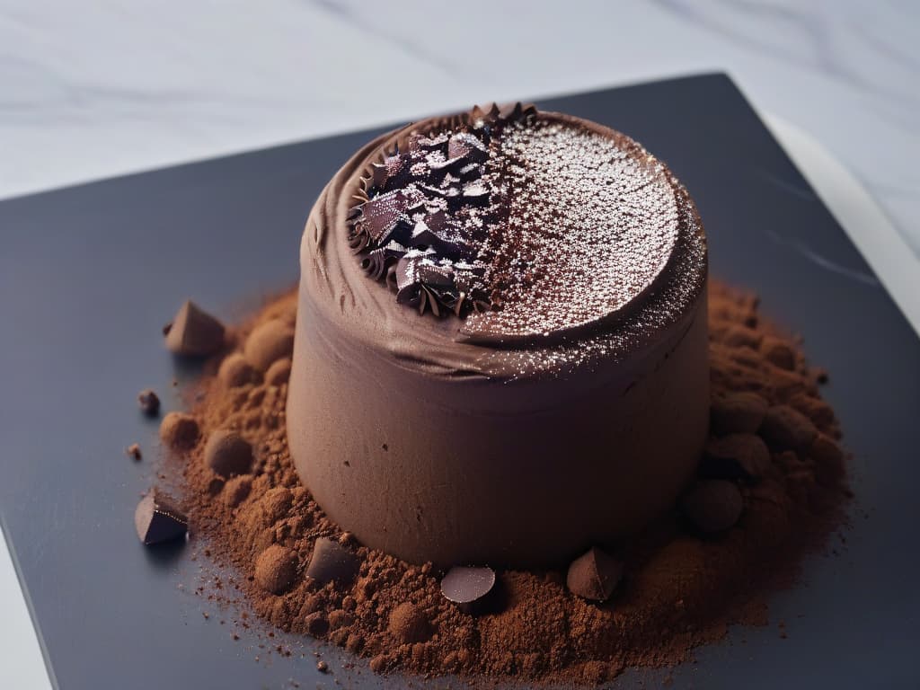  A closeup, ultradetailed image of a perfectly round truffle made from cake crumbs, covered in a thin layer of dark chocolate and dusted with cocoa powder. The truffle sits on a sleek, white marble surface, showcasing its glossy exterior and inviting texture. The lighting is soft yet highlights every tiny speck of cocoa powder, creating a visually stunning and mouthwatering composition that is both elegant and appetizing. hyperrealistic, full body, detailed clothing, highly detailed, cinematic lighting, stunningly beautiful, intricate, sharp focus, f/1. 8, 85mm, (centered image composition), (professionally color graded), ((bright soft diffused light)), volumetric fog, trending on instagram, trending on tumblr, HDR 4K, 8K