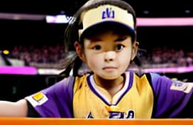  Masterpiece, best quality, Kobe Bryant and a little Chinese girl playing together. There's a court, there's an audience, there's a view from afar. Photograph level style. Everything's clear.