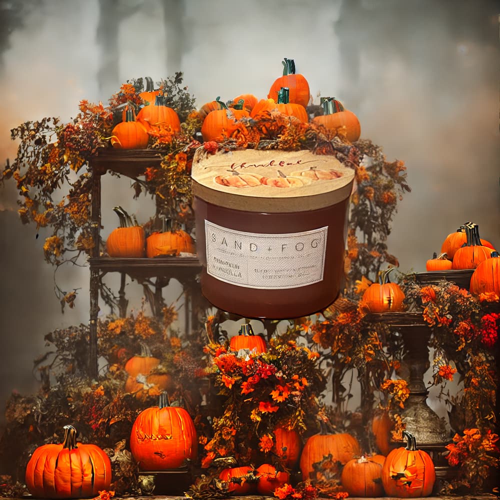  jar on a table in a pumpking patch hyperrealistic, full body, detailed clothing, highly detailed, cinematic lighting, stunningly beautiful, intricate, sharp focus, f/1. 8, 85mm, (centered image composition), (professionally color graded), ((bright soft diffused light)), volumetric fog, trending on instagram, trending on tumblr, HDR 4K, 8K