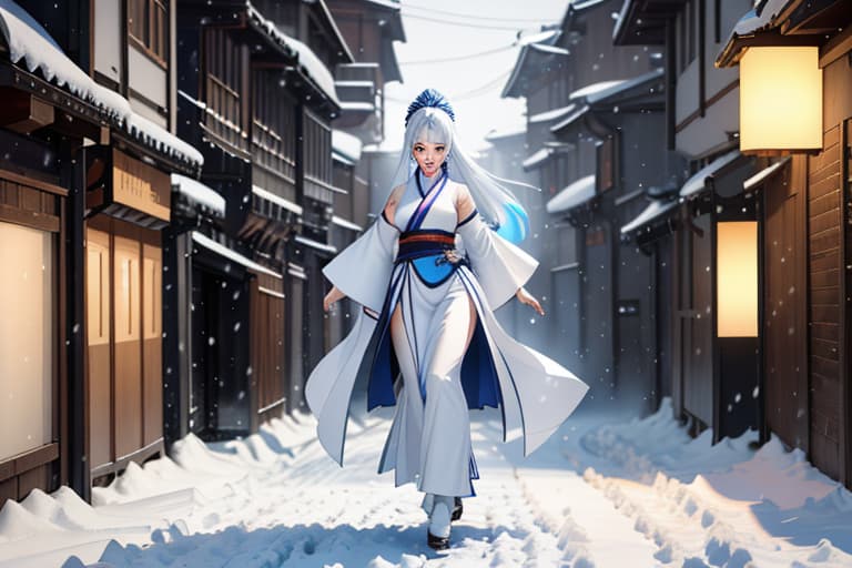  Help me generate a photo of a girl wearing Hanfu walking on an ancient street in heavy snow. hyperrealistic, full body, detailed clothing, highly detailed, cinematic lighting, stunningly beautiful, intricate, sharp focus, f/1. 8, 85mm, (centered image composition), (professionally color graded), ((bright soft diffused light)), volumetric fog, trending on instagram, trending on tumblr, HDR 4K, 8K