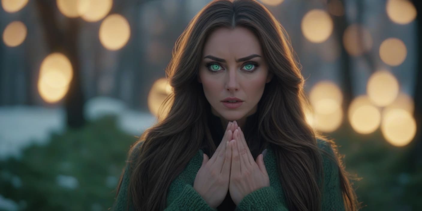  Winter. A long haired green eyed girl warms up her hands with her breath. In the background, there are bundles. hyperrealistic, full body, detailed clothing, highly detailed, cinematic lighting, stunningly beautiful, intricate, sharp focus, f/1. 8, 85mm, (centered image composition), (professionally color graded), ((bright soft diffused light)), volumetric fog, trending on instagram, trending on tumblr, HDR 4K, 8K