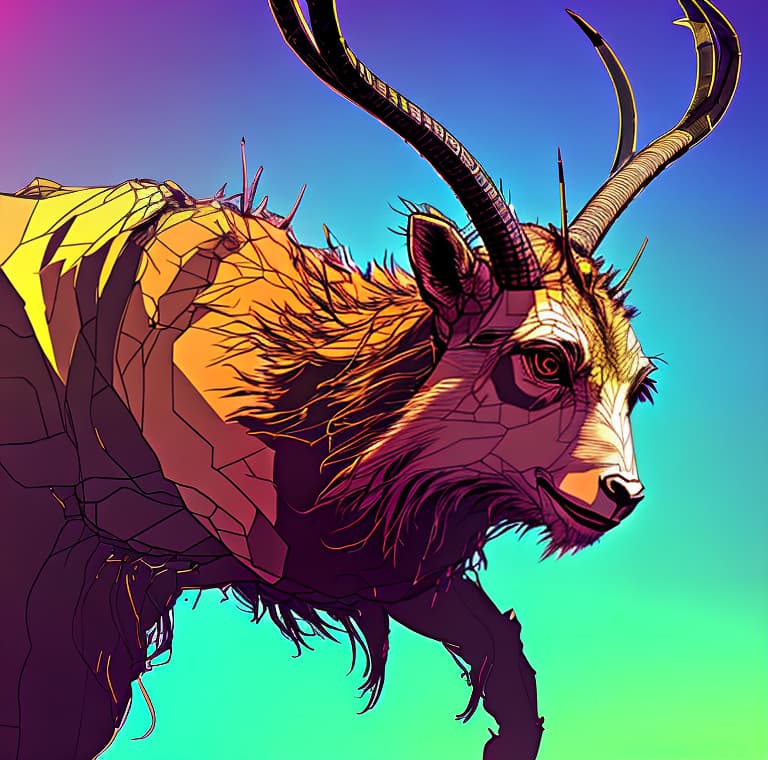 nvinkpunk A 3d render image, 8k quality, of a markhor, mountain goat. With amazingly twisted horns.