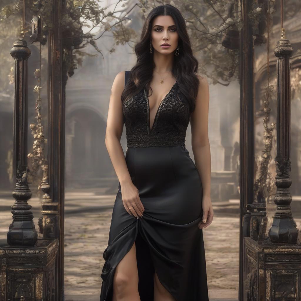  Sad beauty goddess in black dress in the 2010s hyperrealistic, full body, detailed clothing, highly detailed, cinematic lighting, stunningly beautiful, intricate, sharp focus, f/1. 8, 85mm, (centered image composition), (professionally color graded), ((bright soft diffused light)), volumetric fog, trending on instagram, trending on tumblr, HDR 4K, 8K