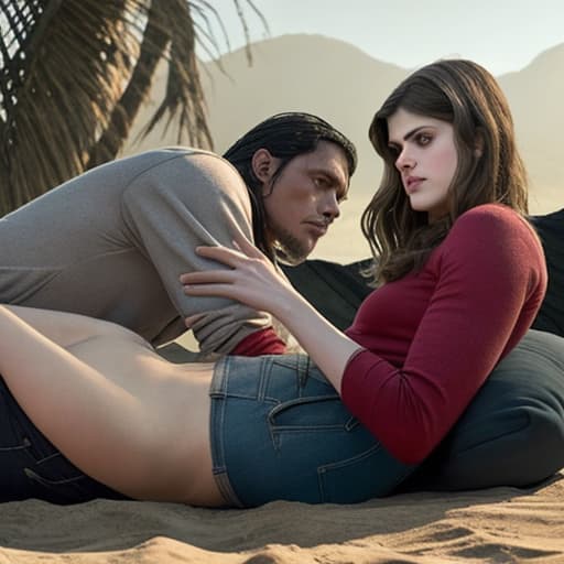  Alexandra Daddario con un hombre eyaculando