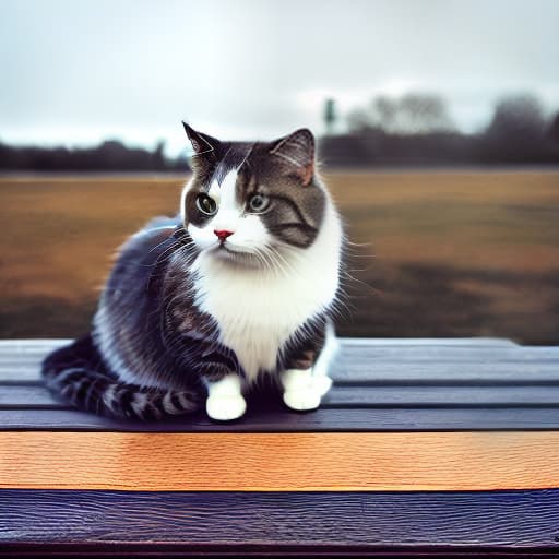 mdjrny-v4 style a cat sitting on a bench hyperrealistic, full body, detailed clothing, highly detailed, cinematic lighting, stunningly beautiful, intricate, sharp focus, f/1. 8, 85mm, (centered image composition), (professionally color graded), ((bright soft diffused light)), volumetric fog, trending on instagram, trending on tumblr, HDR 4K, 8K