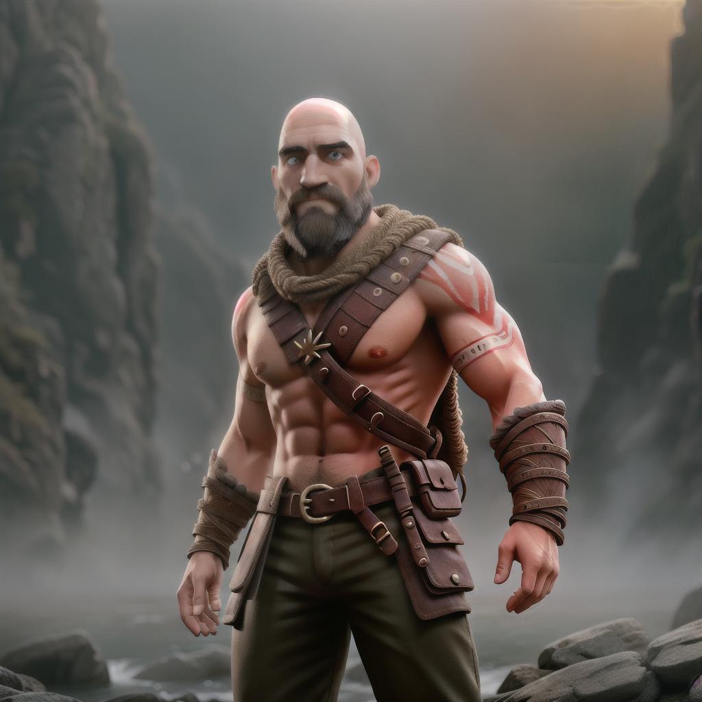  God of war hyperrealistic, full body, detailed clothing, highly detailed, cinematic lighting, stunningly beautiful, intricate, sharp focus, f/1. 8, 85mm, (centered image composition), (professionally color graded), ((bright soft diffused light)), volumetric fog, trending on instagram, trending on tumblr, HDR 4K, 8K