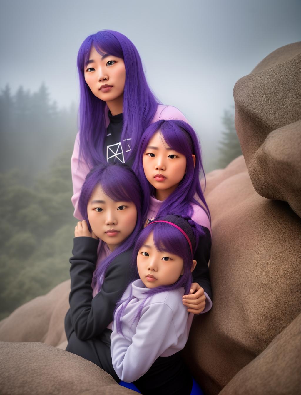  older sister holding her sister in space, purple red blue hair, leggings, comforting, see throw sweeter, (high detailed skin:1.2), 8k uhd, dslr, soft lighting, high quality, film grain, Fujifilm XT3 hyperrealistic, full body, detailed clothing, highly detailed, cinematic lighting, stunningly beautiful, intricate, sharp focus, f/1. 8, 85mm, (centered image composition), (professionally color graded), ((bright soft diffused light)), volumetric fog, trending on instagram, trending on tumblr, HDR 4K, 8K