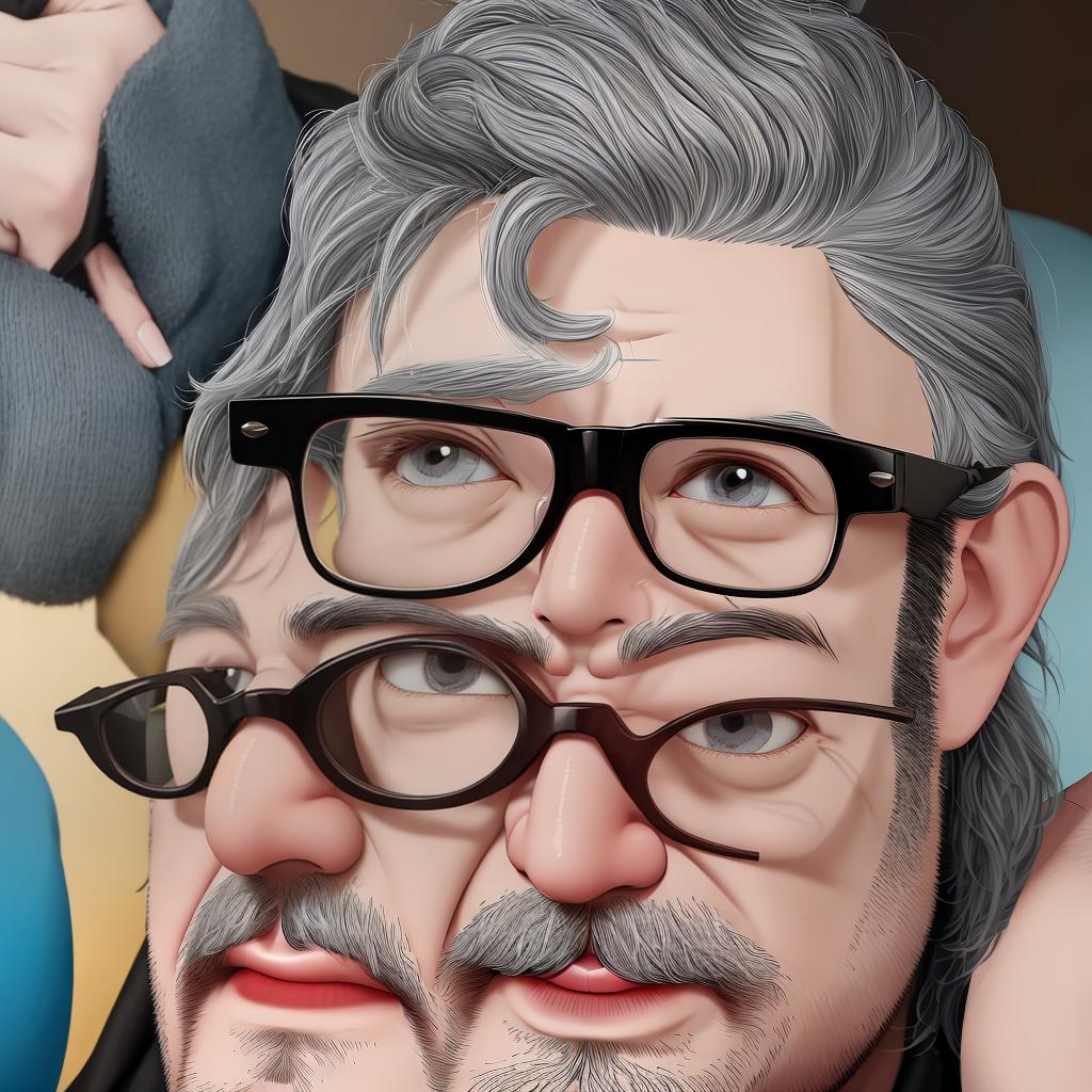  masterpiece, best quality,Create an avatar face, cartoon style. The face must have these characteristics: chubby, fat, graying hair, beardless, with glasses.,