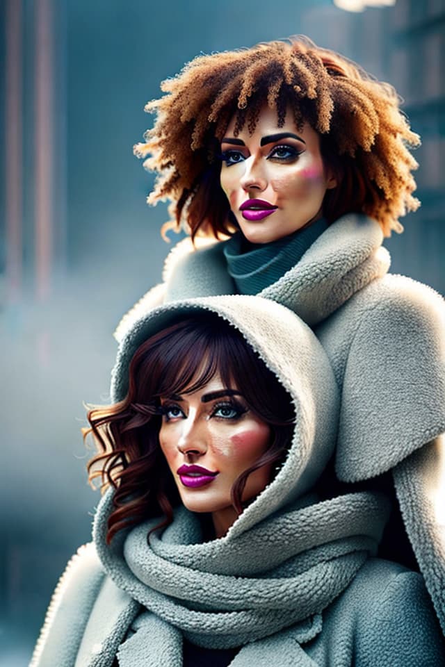  Real, portrait, fluffy hair, side by side, lawyer, wool scarf, selfie hyperrealistic, full body, detailed clothing, highly detailed, cinematic lighting, stunningly beautiful, intricate, sharp focus, f/1. 8, 85mm, (centered image composition), (professionally color graded), ((bright soft diffused light)), volumetric fog, trending on instagram, trending on tumblr, HDR 4K, 8K