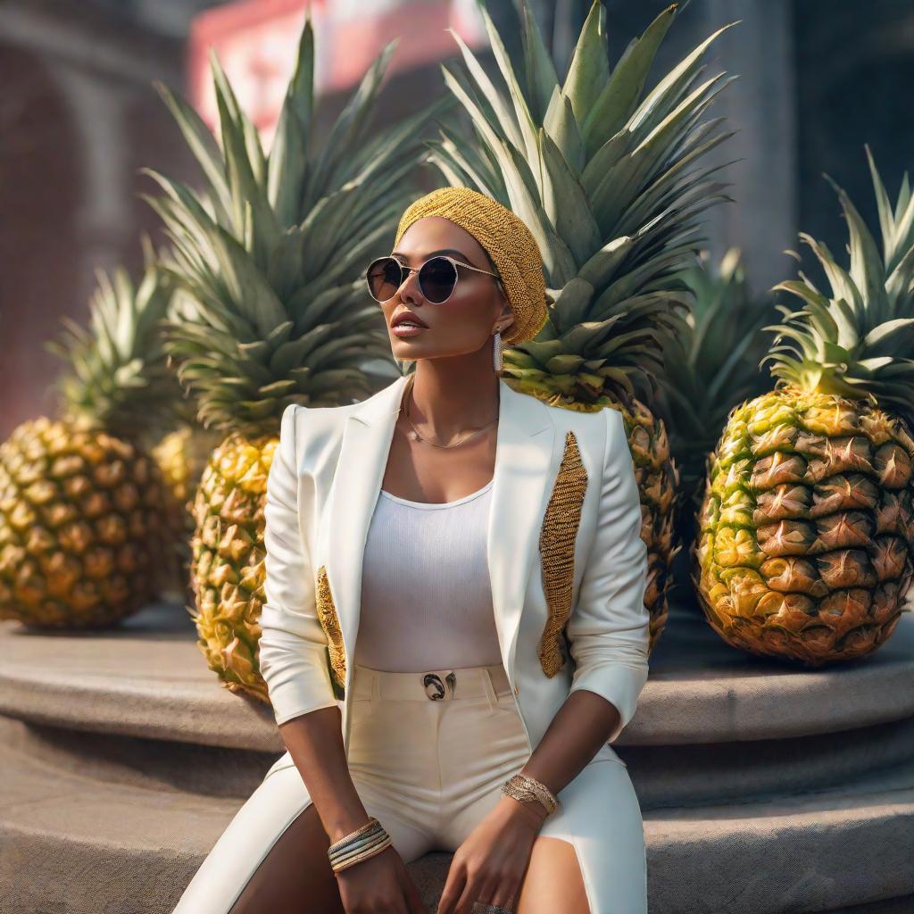  Q es piña hyperrealistic, full body, detailed clothing, highly detailed, cinematic lighting, stunningly beautiful, intricate, sharp focus, f/1. 8, 85mm, (centered image composition), (professionally color graded), ((bright soft diffused light)), volumetric fog, trending on instagram, trending on tumblr, HDR 4K, 8K