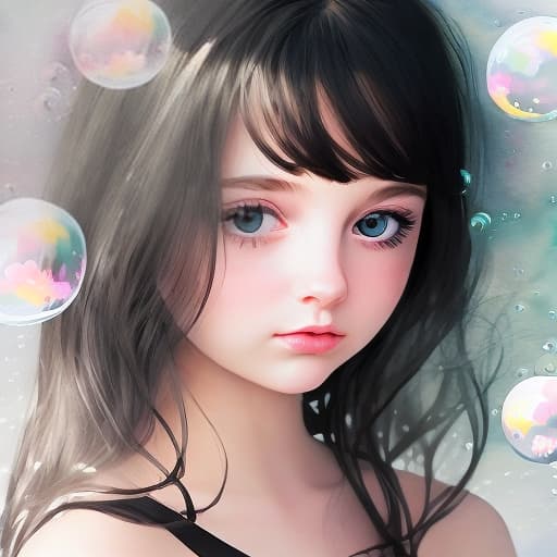  Create Soft and Delicate floral, watercolor, girl face around bubbles black