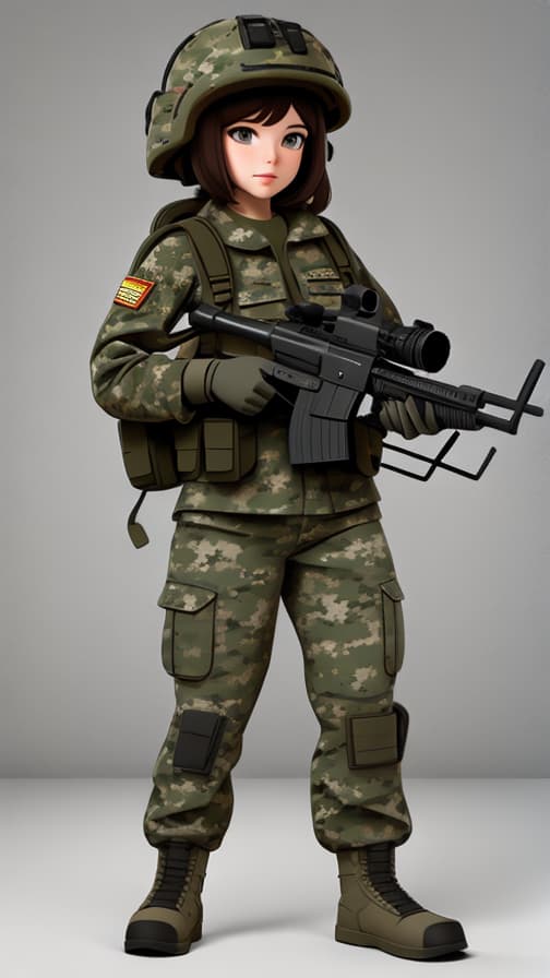  Combat full body triceps US soldier full equipment camouflage clothing machine gun girl cute