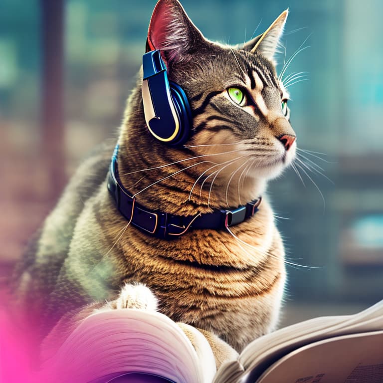 nvinkpunk Realistic image of a cat wearing headphones and reading glasses while riding a bus. hyperrealistic, full body, detailed clothing, highly detailed, cinematic lighting, stunningly beautiful, intricate, sharp focus, f/1. 8, 85mm, (centered image composition), (professionally color graded), ((bright soft diffused light)), volumetric fog, trending on instagram, trending on tumblr, HDR 4K, 8K