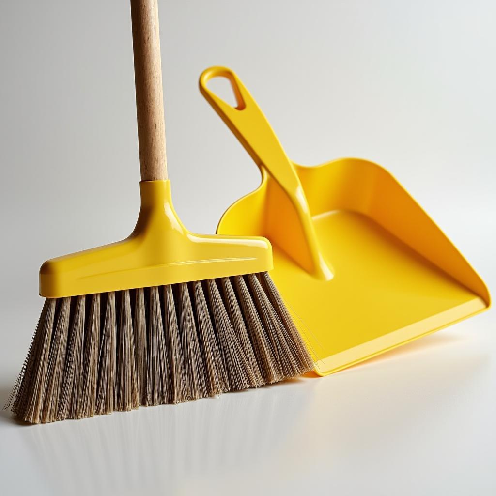  good quality, high quality, close up of a broom and dustpan set. essential housekeeping tools for efficient cleaning tasks, highlighting practicality and functionality in daily home maintenance