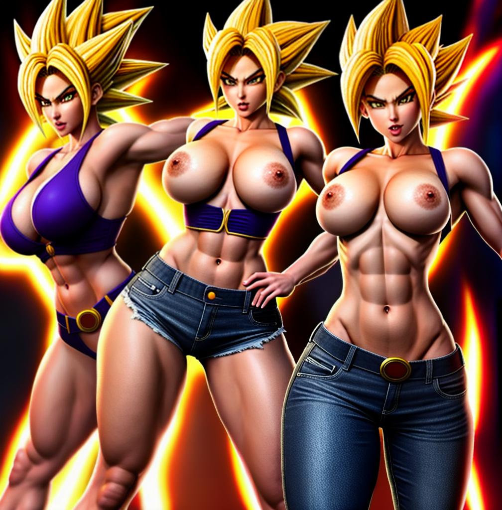  ((foto de cuerpo completo, pie plano, cuerpo recto)), ((laura {Super Super Saiyan mujer con grandes pechos})), ((lleva puesto son goku+Los disfraces de ella son extremadamente ajustados a su cuerpo.))