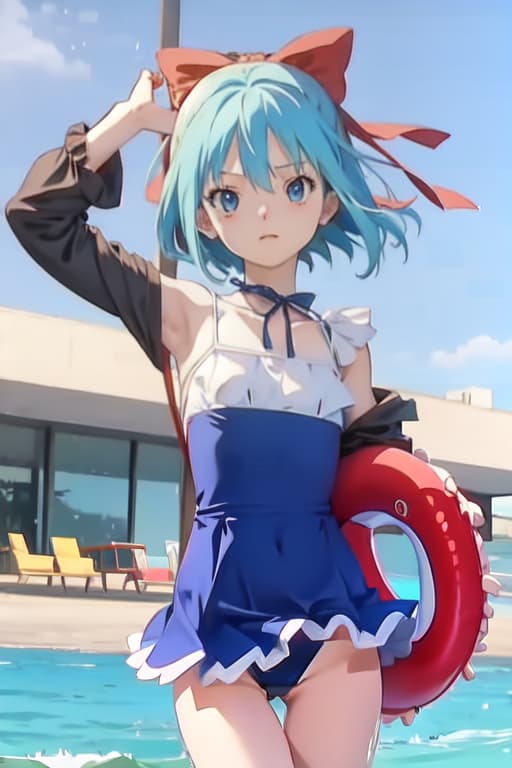  Cirno, one piece swimsuit, Ghibli style