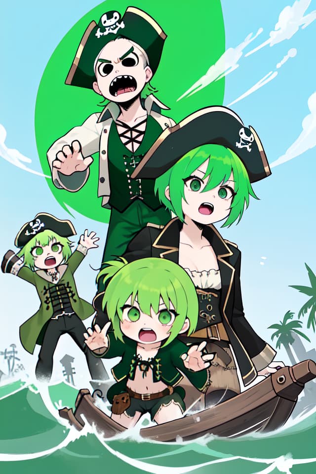  Pirate hunting of green hair characters, eerie shouting