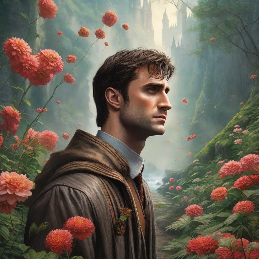  Harry Potter e Neville Longbottom em um lugar cheio de árvores flores , realistic, portrait, art by donato giancola and greg rutkowski, realistic face, digital art, trending on artstation hyperrealistic, full body, detailed clothing, highly detailed, cinematic lighting, stunningly beautiful, intricate, sharp focus, f/1. 8, 85mm, (centered image composition), (professionally color graded), ((bright soft diffused light)), volumetric fog, trending on instagram, trending on tumblr, HDR 4K, 8K