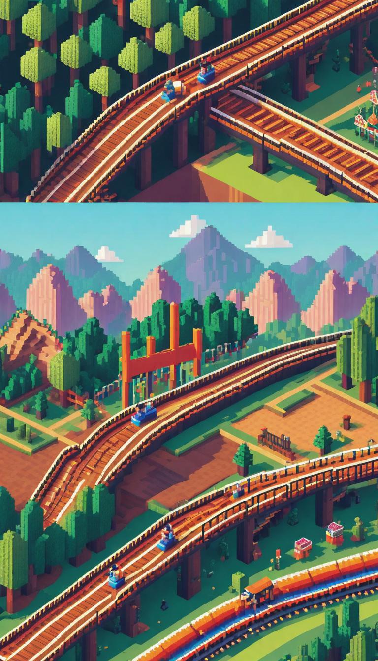  Depiction of Rollercoaster on baseball field in a pixel art style reminiscent of Minecraft. The design uses low resolution, blocky graphics to create a detailed and vibrant scene. The subject is rendered in a charming 8 bit aesthetic, creating a nostalgic and immersive atmosphere. hyperrealistic, full body, detailed clothing, highly detailed, cinematic lighting, stunningly beautiful, intricate, sharp focus, f/1. 8, 85mm, (centered image composition), (professionally color graded), ((bright soft diffused light)), volumetric fog, trending on instagram, trending on tumblr, HDR 4K, 8K