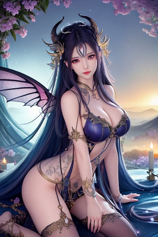  ((best quality)), ((masterpiece)), (detailed), alluring succubus, ethereal beauty, perched on a cloud, (fantasy illustration:1.3), enchanting gaze, captivating pose, delicate wings, otherworldly charm, mystical sky, (Luis Royo:1.2), (Yoshitaka Amano:1.1), moonlit night, soft colors, (detailed cloudscape:1.3), (high resolution:1.2) hyperrealistic, full body, detailed clothing, highly detailed, cinematic lighting, stunningly beautiful, intricate, sharp focus, f/1. 8, 85mm, (centered image composition), (professionally color graded), ((bright soft diffused light)), volumetric fog, trending on instagram, trending on tumblr, HDR 4K, 8K