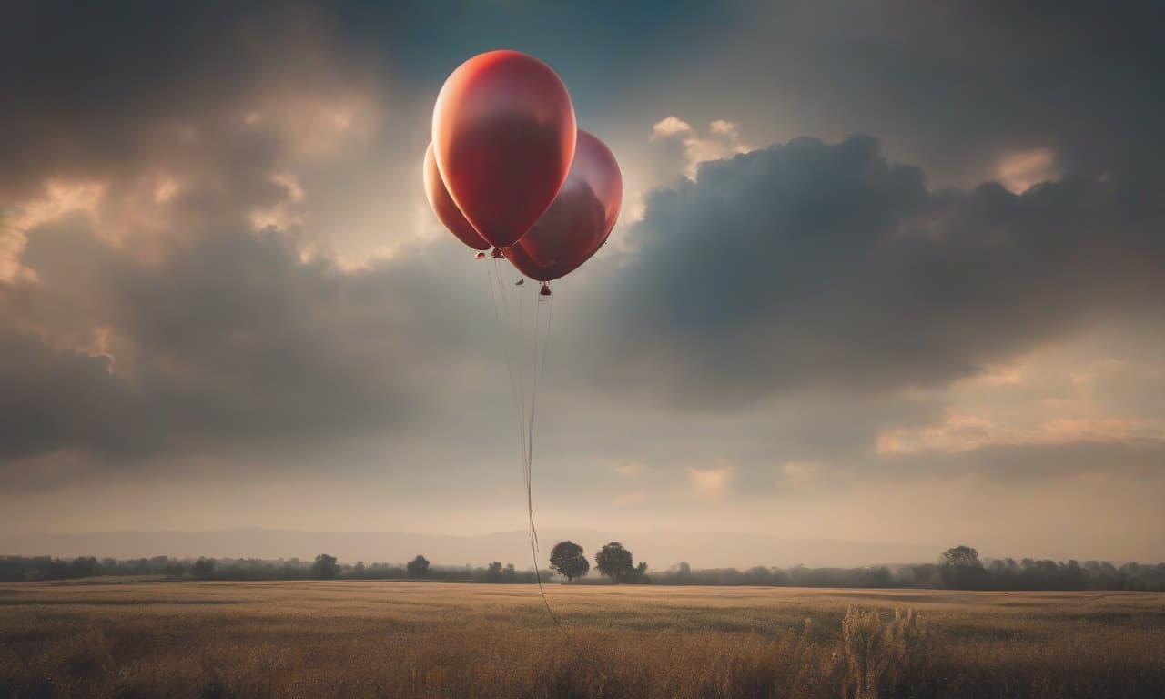  A balloon with a discontented face that flies in the sky and a bullet flies at it hyperrealistic, full body, detailed clothing, highly detailed, cinematic lighting, stunningly beautiful, intricate, sharp focus, f/1. 8, 85mm, (centered image composition), (professionally color graded), ((bright soft diffused light)), volumetric fog, trending on instagram, trending on tumblr, HDR 4K, 8K