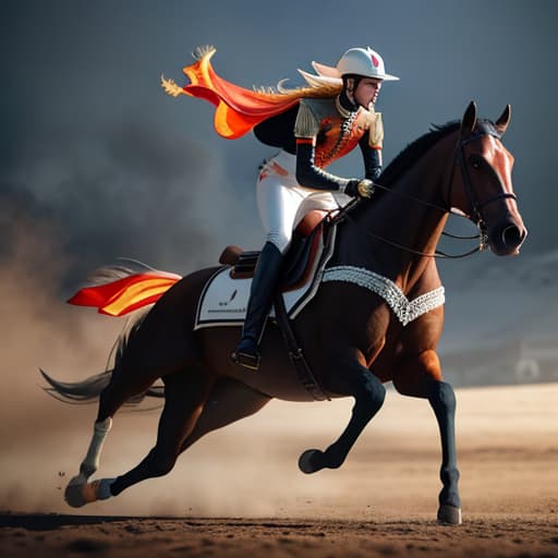  max verstappen riding a horse hyperrealistic, full body, detailed clothing, highly detailed, cinematic lighting, stunningly beautiful, intricate, sharp focus, f/1. 8, 85mm, (centered image composition), (professionally color graded), ((bright soft diffused light)), volumetric fog, trending on instagram, trending on tumblr, HDR 4K, 8K