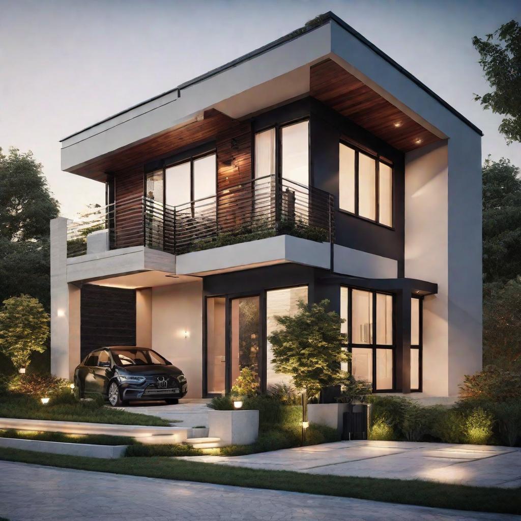   Design a home exterior in elegant, minimal style and give a modern look. 8k, cinematic lighting, HDR