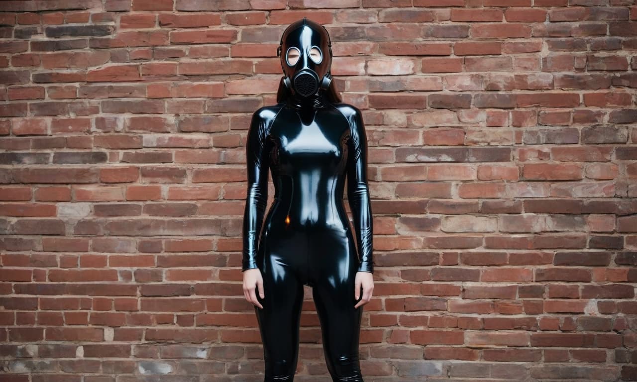  (Hyperditalization), (solo), (one woman: 1,1) (standing in the center) in (full height).A strict hostess standing tall against a brick wall, pale skin, brightly lined eyes, plump bright scarlet lips, in a shiny black latex suit that hugs her entire body. A tight fitting shiny hood with a 10A1 gas mask is on his face. High heeled boots, white corset, long white latex gloves (dark frame: 1.17), epically realistic, faded, (neutral colors), artistic, (hdr: 1.5), (muted colors: 1.2), with increased detail, (artstation: 1.5), cinematic, warm light, bright light, (complex details: 1.1), complex background, (rutkowski: 0.8), (turquoise and orange: 0.4), Detail, ((complex details)), HDR, ((complex details, over detailed)) (dark frame: 1.17), epicall hyperrealistic, full body, detailed clothing, highly detailed, cinematic lighting, stunningly beautiful, intricate, sharp focus, f/1. 8, 85mm, (centered image composition), (professionally color graded), ((bright soft diffused light)), volumetric fog, trending on instagram, trending on tumblr, HDR 4K, 8K