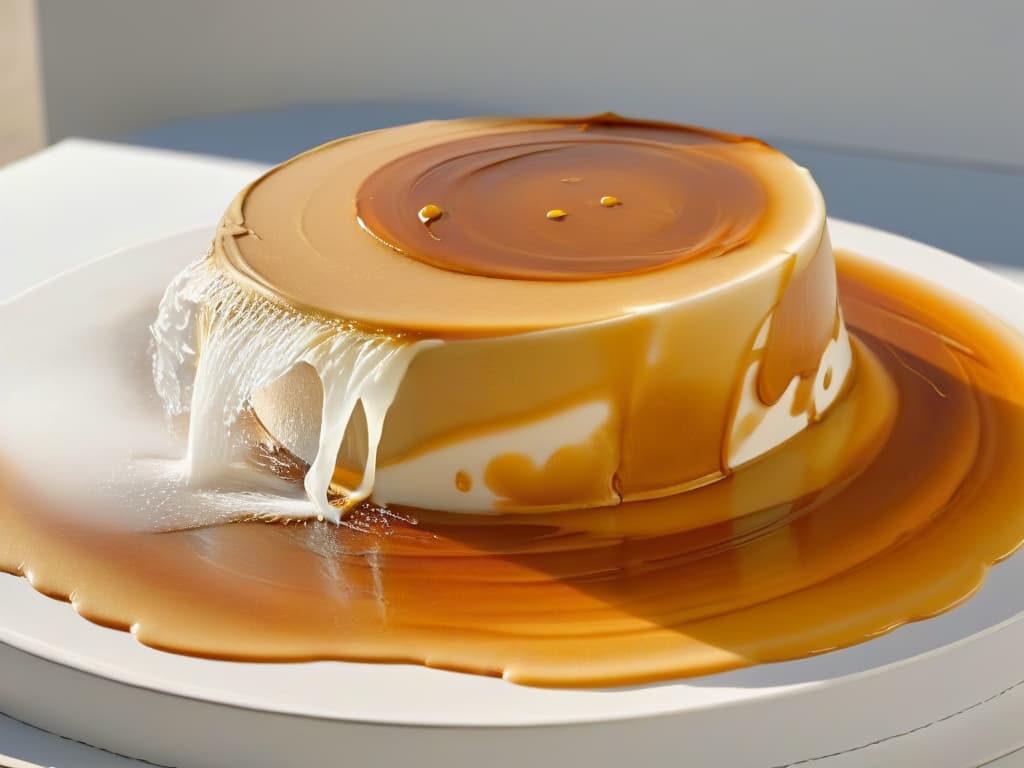  A closeup, ultradetailed image of golden caramel being drizzled in a thin, elegant stream over a pristine white marble surface. The caramel forms intricate, delicate patterns as it cascades down, capturing the light and creating a mesmerizing, glossy effect. The contrast between the rich, amber caramel and the pristine white background is striking, highlighting the beauty and artistry of the caramelization process. hyperrealistic, full body, detailed clothing, highly detailed, cinematic lighting, stunningly beautiful, intricate, sharp focus, f/1. 8, 85mm, (centered image composition), (professionally color graded), ((bright soft diffused light)), volumetric fog, trending on instagram, trending on tumblr, HDR 4K, 8K