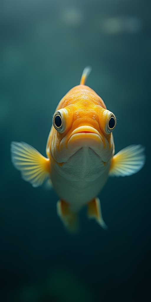  good quality, high quality, a fish with a yellow spot on its head is swimming in the water.