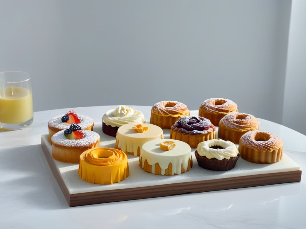  A minimalistic image of a serene kitchen setting, featuring a beautifully arranged display of colorful and intricately decorated pastries on a sleek marble countertop. The pastries are artfully crafted with delicate designs, showcasing the intricate skill involved in adaptive baking. Soft natural light filters through a nearby window, casting a gentle glow on the pastries and creating a calming atmosphere in the kitchen. The overall aesthetic is clean, elegant, and visually appealing, perfectly capturing the essence of adaptive baking and its positive impact on mental wellbeing. hyperrealistic, full body, detailed clothing, highly detailed, cinematic lighting, stunningly beautiful, intricate, sharp focus, f/1. 8, 85mm, (centered image composition), (professionally color graded), ((bright soft diffused light)), volumetric fog, trending on instagram, trending on tumblr, HDR 4K, 8K