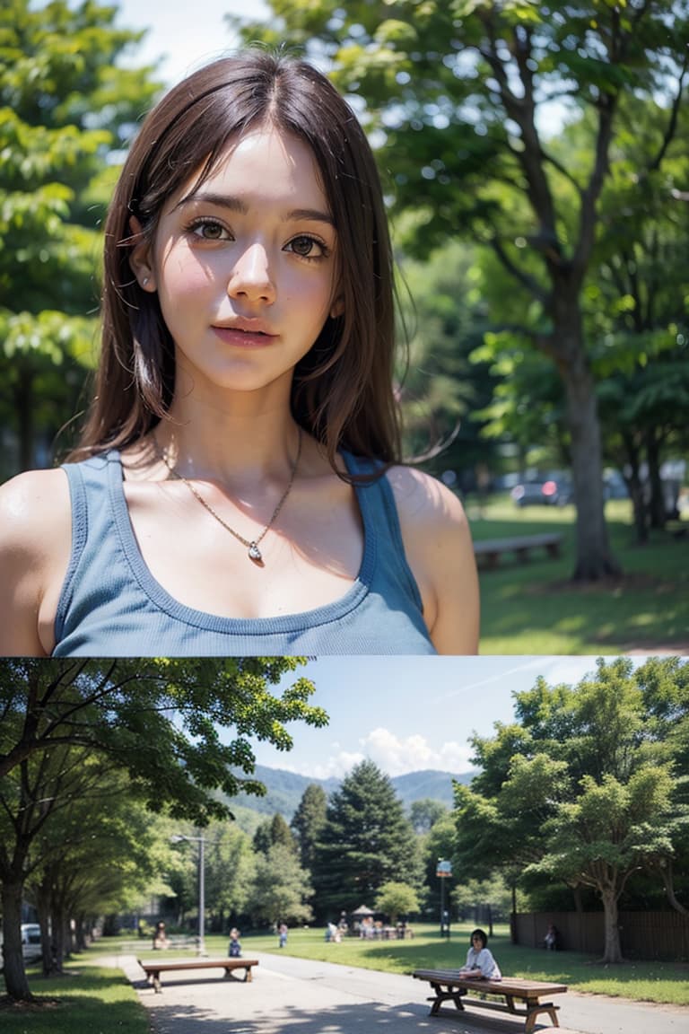  ultra high res, (photorealistic:1.4), raw photo, (realistic face), realistic eyes, (realistic skin), <lora:XXMix9_v20LoRa:0.8>, ((((masterpiece)))), best quality, very_high_resolution, ultra-detailed, in-frame, park, greenery, playground, joggers, picnic, trees, benches, walking paths, birds, fresh air, relaxation, kids playing, sunshine, nature, outdoor activities, laughter, gathering, peaceful, serenity, recreation