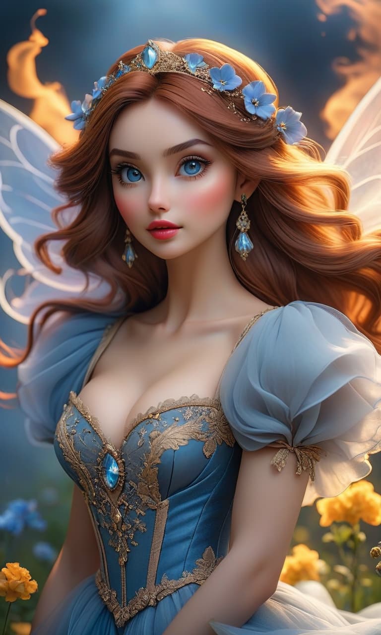  a beautiful, pretty young fairy of European appearance, in full growth, soaring in the sky. her brown hair flutters freely in the wind. she has grey eyes. Around her there is an aura of smoke, nebula, and mystery. There is gray blue smoke in the background. There is magic everywhere. 4k quality 4k, HDR hyperrealistic, full body, detailed clothing, highly detailed, cinematic lighting, stunningly beautiful, intricate, sharp focus, f/1. 8, 85mm, (centered image composition), (professionally color graded), ((bright soft diffused light)), volumetric fog, trending on instagram, trending on tumblr, HDR 4K, 8K