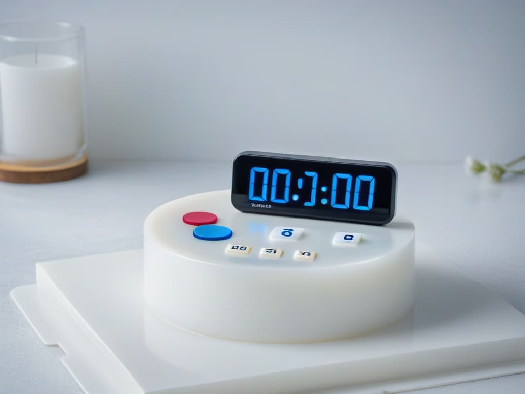  A minimalist image of a sleek, modern kitchen timer resting on a pristine marble countertop, with the countdown displayed in bold digital numbers, symbolizing the quick and efficient nature of the dessert recipes featured in the article. hyperrealistic, full body, detailed clothing, highly detailed, cinematic lighting, stunningly beautiful, intricate, sharp focus, f/1. 8, 85mm, (centered image composition), (professionally color graded), ((bright soft diffused light)), volumetric fog, trending on instagram, trending on tumblr, HDR 4K, 8K