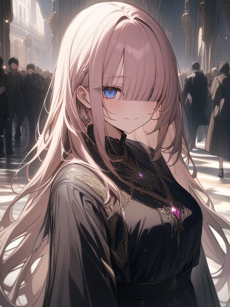  ultra detailed:1.2masterpiece:1.2,best quality,masterpiece,bestquality,hdr:1.1,8k:1.1,very cute girl:1.3,(hair over eyes:1.4),smile,(translucence bangs:1.8)pink hair:1.2,blue eyes:1.2, masterpiece, best quality,8k,ultra detailed,high resolution,an extremely delicate and beautiful,hyper detail