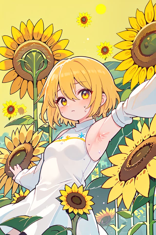  Sleeve, you can see the armpits, raise your arms, sunflower, side sweat