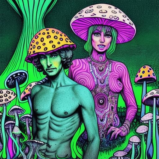  psychedelic woman und man mushrooms