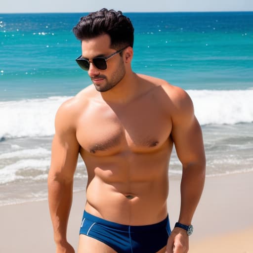  A man at the beach, bright colors.