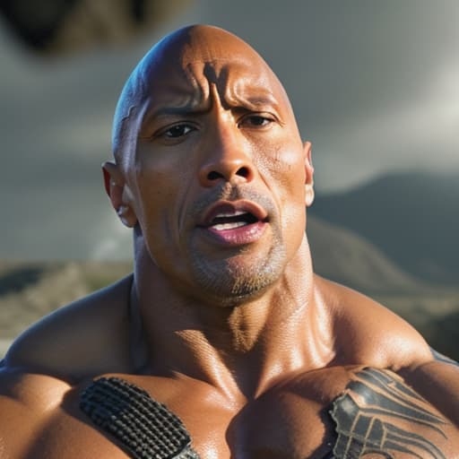  the rock dwayne johnson locking at the camera singing realistic.