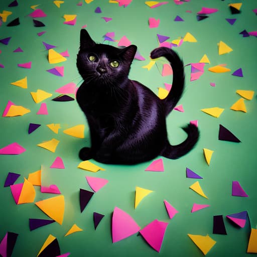 analog style black cat with rainbow wings