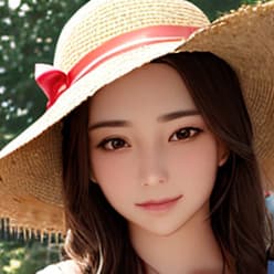  "A close up portrait of a young woman with a calm and composed expression. She is wearing a wide brimmed straw hat decorated with a small, colorful ribbon and beads. She has smooth, fair skin and long, brown hair that falls naturally. The background suggests an outdoor setting with soft, natural lighting, highlighting her facial features. The overall mood is relaxed and sophisticated."  hyperrealistic, full body, detailed clothing, highly detailed, cinematic lighting, stunningly beautiful, intricate, sharp focus, f/1. 8, 85mm, (centered image composition), (professionally color graded), ((bright soft diffused light)), volumetric fog, trending on instagram, trending on tumblr, HDR 4K, 8K