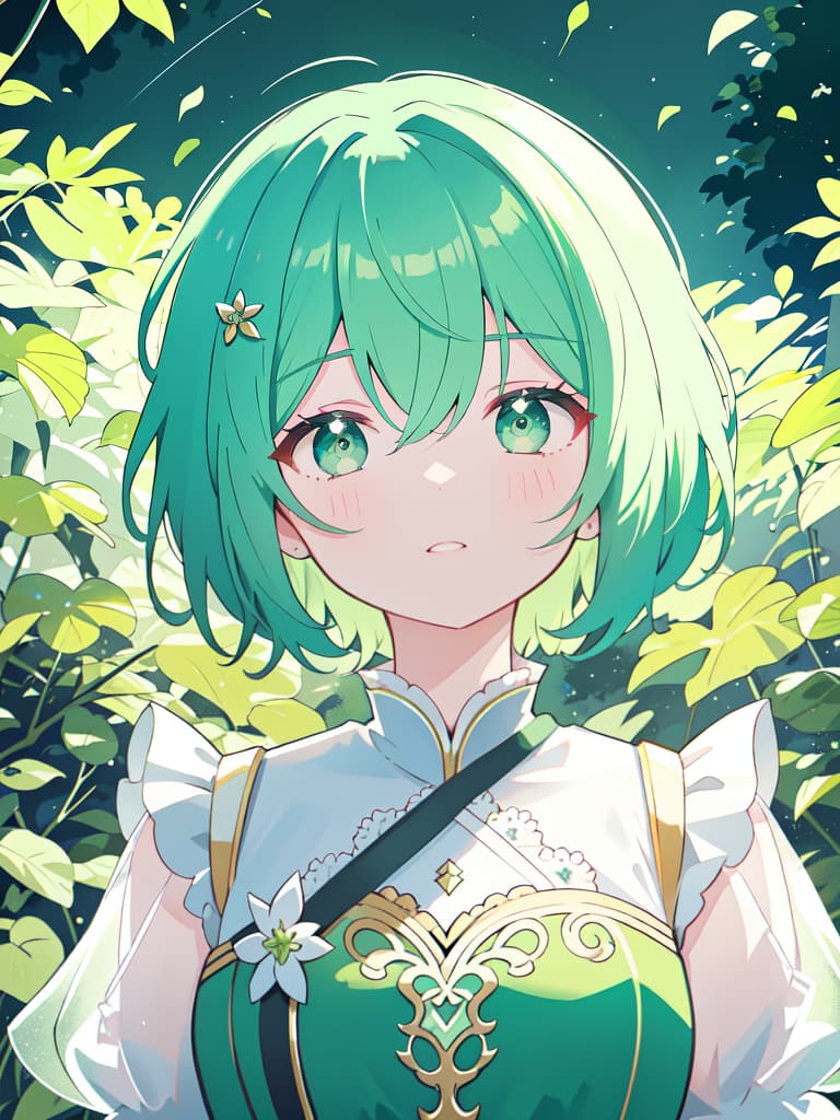  Green hair character short hair, shouting, masterpiece, best quality,8k,ultra detailed,high resolution,an extremely delicate and beautiful,hyper detail