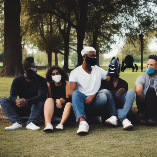  Black guy with mask at a park with friends