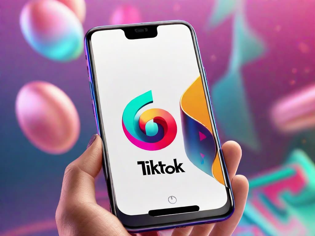  A smartphone with the TikTok logo on the screen, surrounded by colorful AI-generated shapes and patterns, symbolizing the new automatic content labeling feature. digital art, ilustration, no flares, clean hyperrealistic, full body, detailed clothing, highly detailed, cinematic lighting, stunningly beautiful, intricate, sharp focus, f/1. 8, 85mm, (centered image composition), (professionally color graded), ((bright soft diffused light)), volumetric fog, trending on instagram, trending on tumblr, HDR 4K, 8K