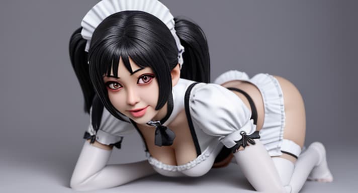  cute Maid on her knees, skimpy outfit, ahegao face, realistic detail