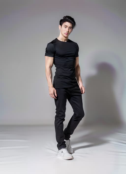  Male model in a black t shirt, front view, muscular build, natural lighting, minimal background, high resolution, photorealistic style, advanced detail processing style RAW, ADVERTISING PHOTO,high quality,masterpiece