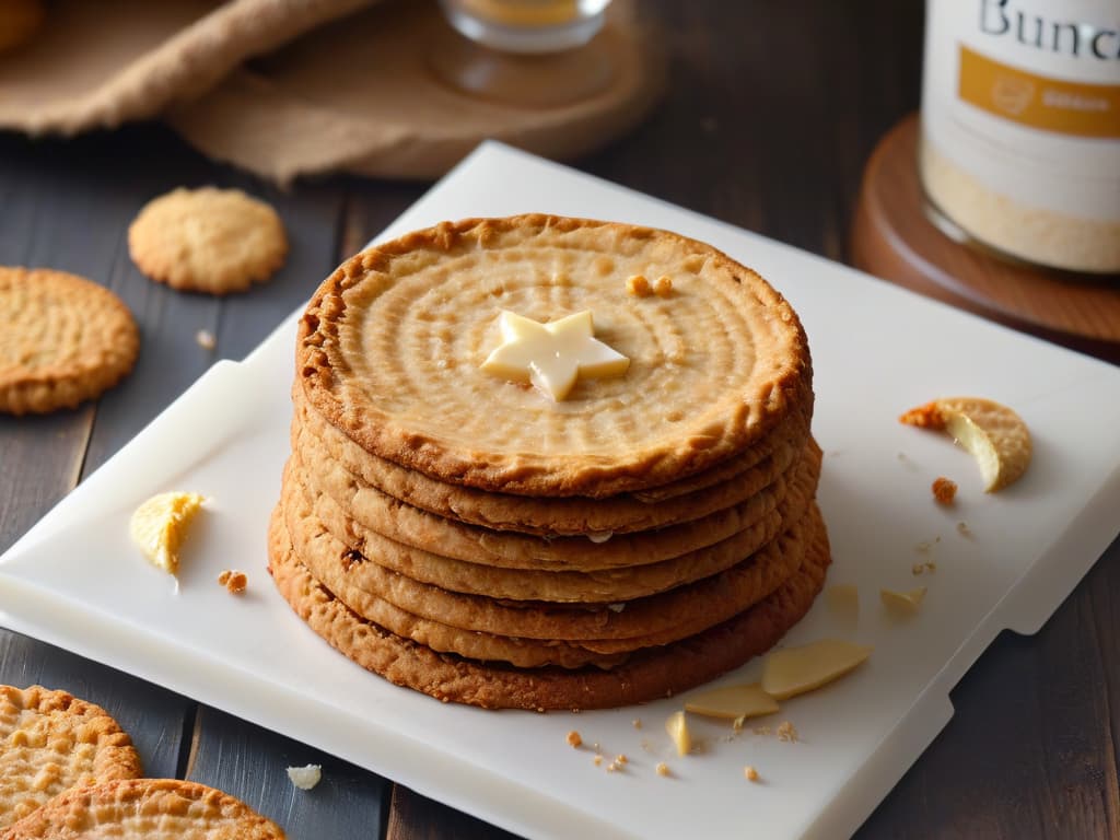  An ultradetailed closeup image of a freshly baked Anzac Biscuit placed on a rustic wooden table. The biscuit is golden brown, with a perfectly crispy edge and a slightly chewy center. Wisps of coconut flakes peek out from the cookie, and there are visible specks of oats and golden syrup glistening in the light. The texture is so detailed that you can almost feel the crunch as you break a piece off. The background is softly blurred, emphasizing the simple beauty of this iconic Australian treat. hyperrealistic, full body, detailed clothing, highly detailed, cinematic lighting, stunningly beautiful, intricate, sharp focus, f/1. 8, 85mm, (centered image composition), (professionally color graded), ((bright soft diffused light)), volumetric fog, trending on instagram, trending on tumblr, HDR 4K, 8K