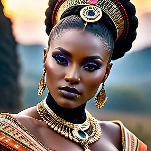  Beauté africaine , Queen, super héroïne hyperrealistic, full body, detailed clothing, highly detailed, cinematic lighting, stunningly beautiful, intricate, sharp focus, f/1. 8, 85mm, (centered image composition), (professionally color graded), ((bright soft diffused light)), volumetric fog, trending on instagram, trending on tumblr, HDR 4K, 8K