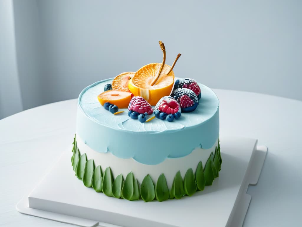  An elegant and minimalistic image featuring a beautifully decorated cake on a pristine white background, showcasing intricate piping details and vibrant colors that pop, evoking a sense of artistry and culinary craftsmanship. hyperrealistic, full body, detailed clothing, highly detailed, cinematic lighting, stunningly beautiful, intricate, sharp focus, f/1. 8, 85mm, (centered image composition), (professionally color graded), ((bright soft diffused light)), volumetric fog, trending on instagram, trending on tumblr, HDR 4K, 8K