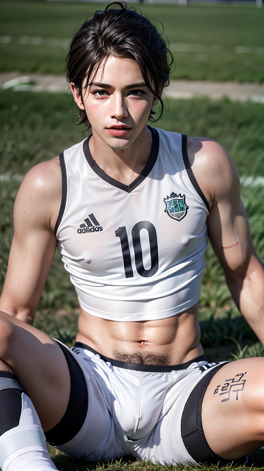  ultra high res, (photorealistic:1.4), raw photo, (realistic face), realistic eyes, (realistic skin), <lora:XXMix9_v20LoRa:0.8>, (handsome:1.4), (male:2.1), (young soccer players:1.3), (pompadour:1.3), (white briefs:1.3), (sleeveless:1.2), spike shoes, (soccer shin guards:1.3), young, sitting posture, (spread legs:1.1), real skin, (sexy posing:1.3), hot guy, (muscular:1.3), (naked:1.1), (bulge:1.1), trained calves, thigh, realistic, lifelike, high quality, photos taken with a single-lens reflex camera, (looking at the camera:1.2)